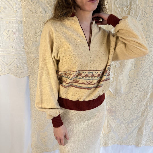 70s tomboy of california quarter zip printed fleece sweater