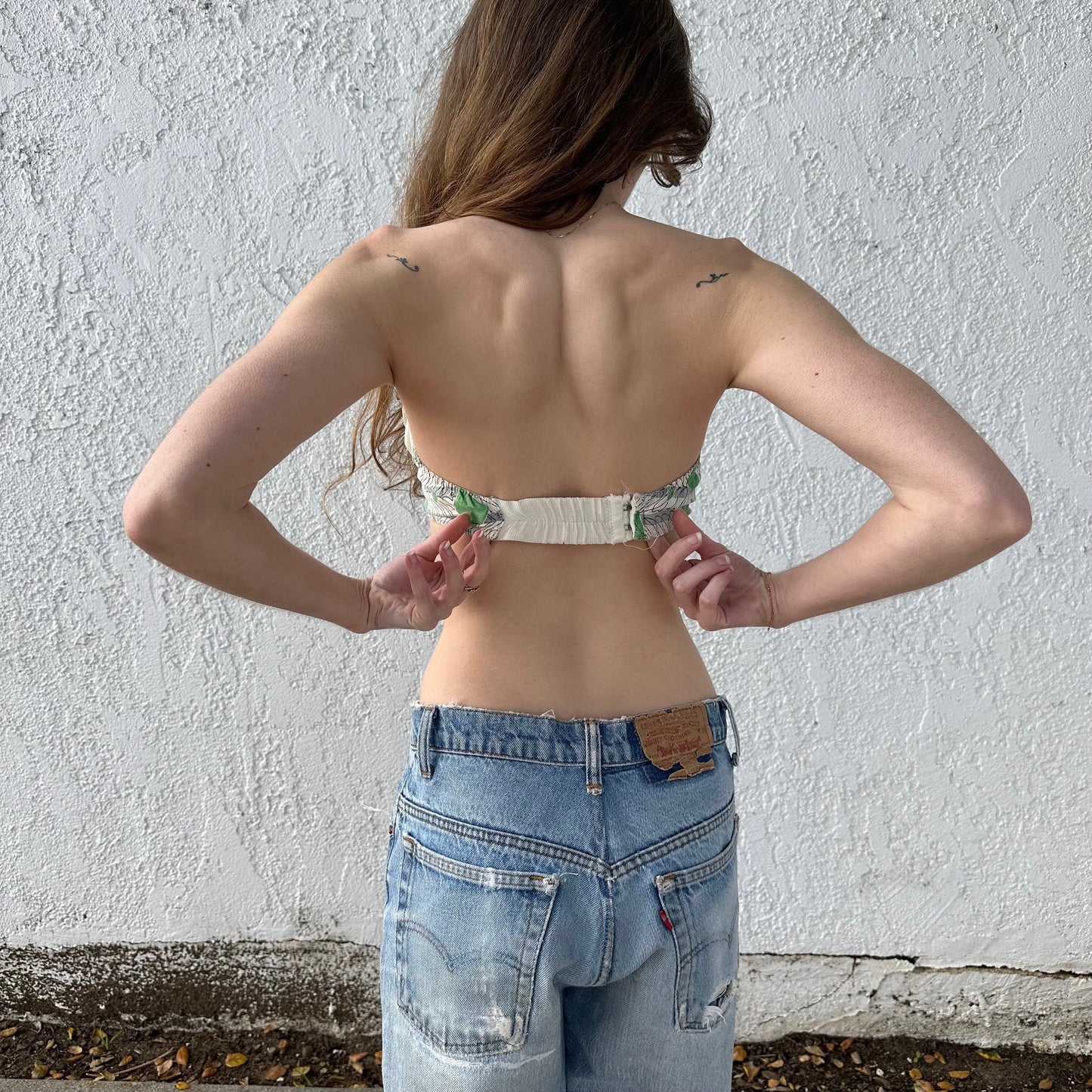 1950s Atomic Printed Cotton Bra Swim Top with Boning and Ruffle