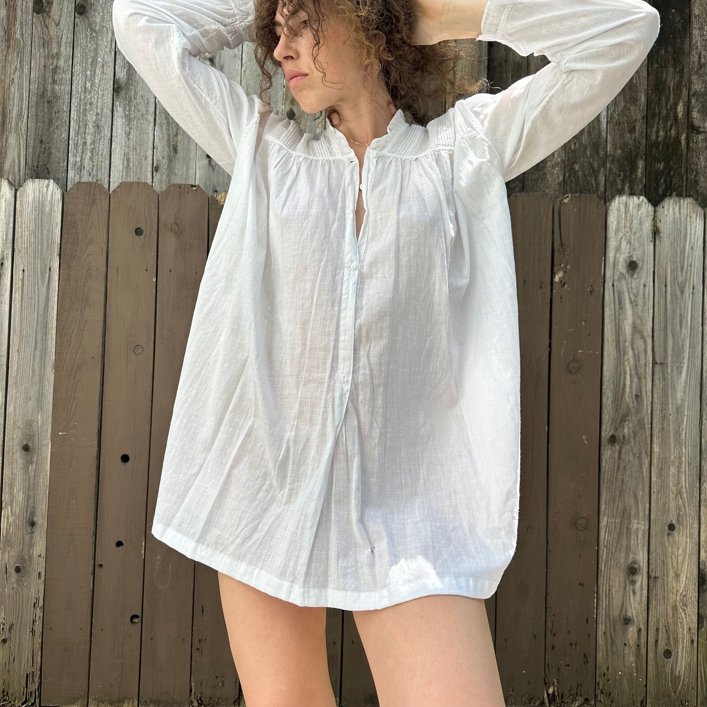 1940s French Cotton Long Sleeve Tunic Mini Dress