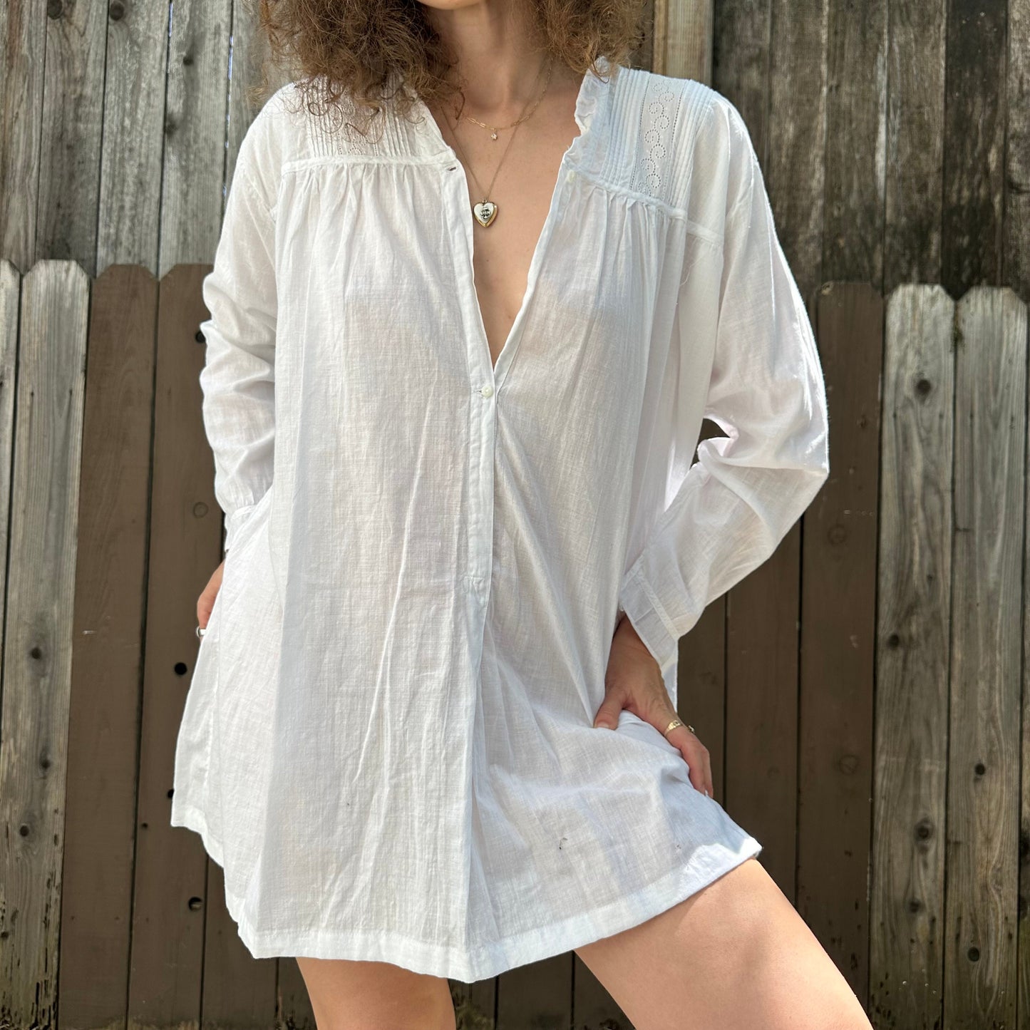 1940s French Cotton Long Sleeve Tunic Mini Dress