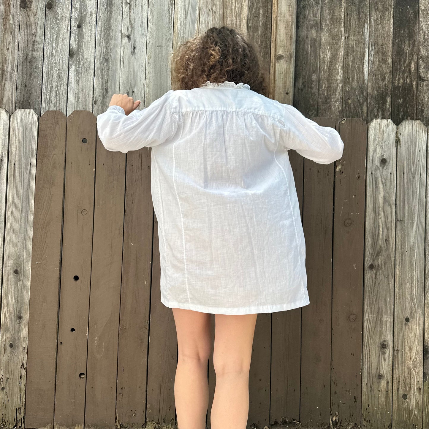 1940s French Cotton Long Sleeve Tunic Mini Dress