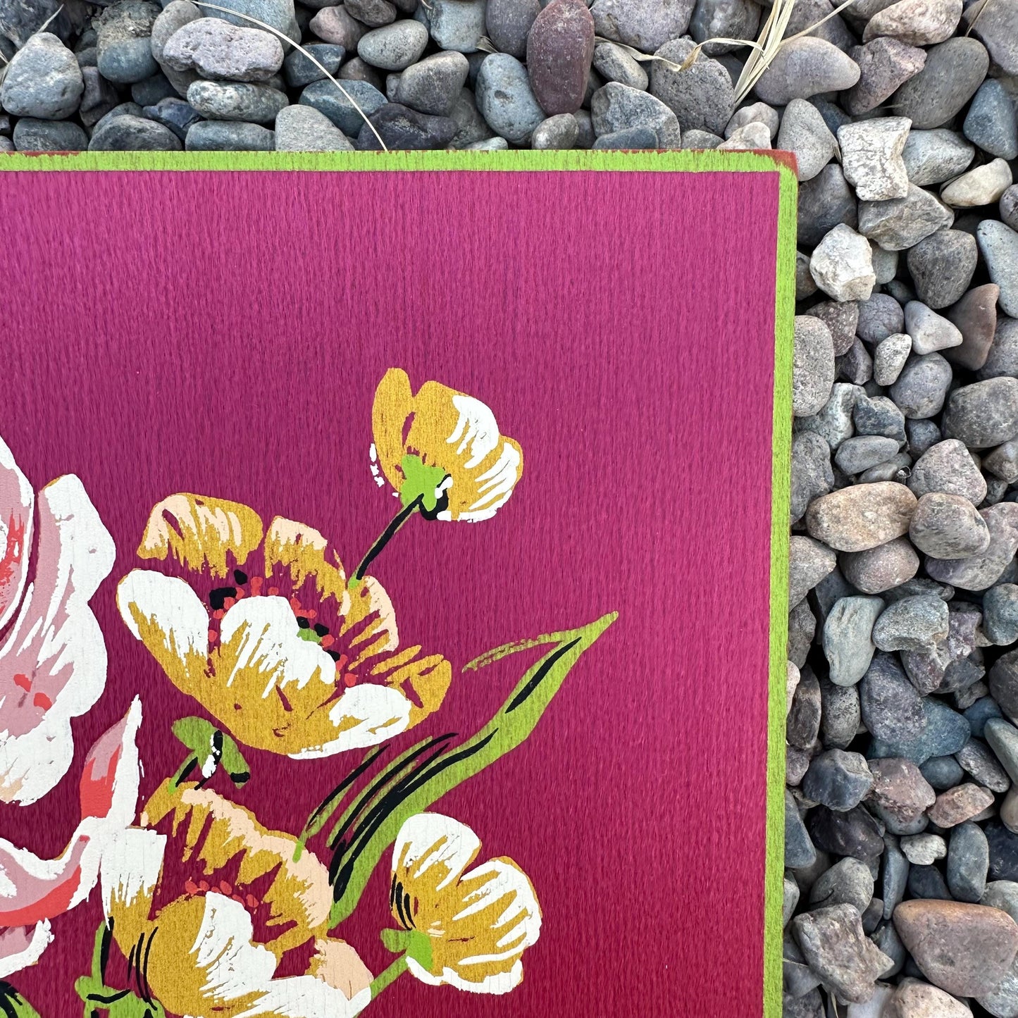 1940s Maroon Large Floral Painting on Silk by Michelle