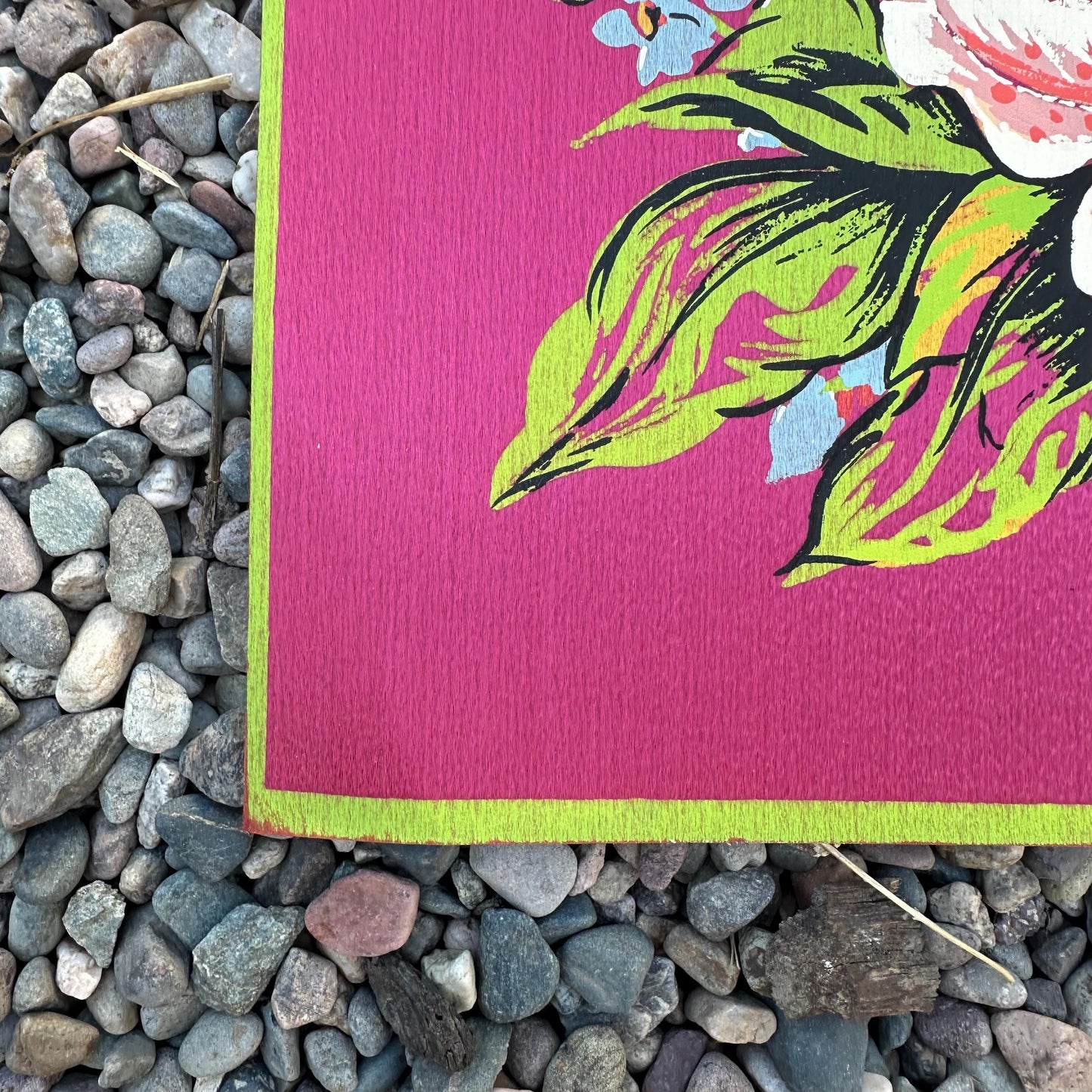 1940s Maroon Large Floral Painting on Silk by Michelle