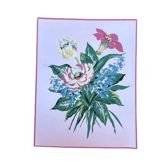 1940s Pink Small Floral Painting on Silk by Michelle