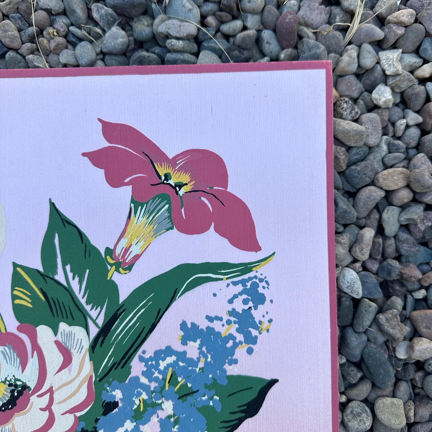 1940s Pink Small Floral Painting on Silk by Michelle