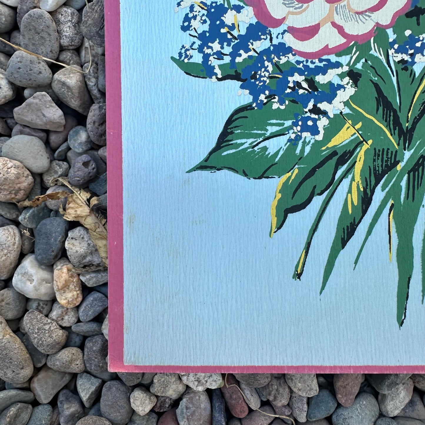 1940s Blue Small Floral Painting on Silk by Michelle