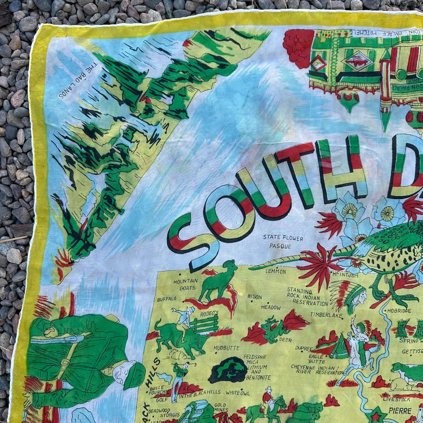 1950s Silk South Dakota The Coyote State Souvenir Scarf