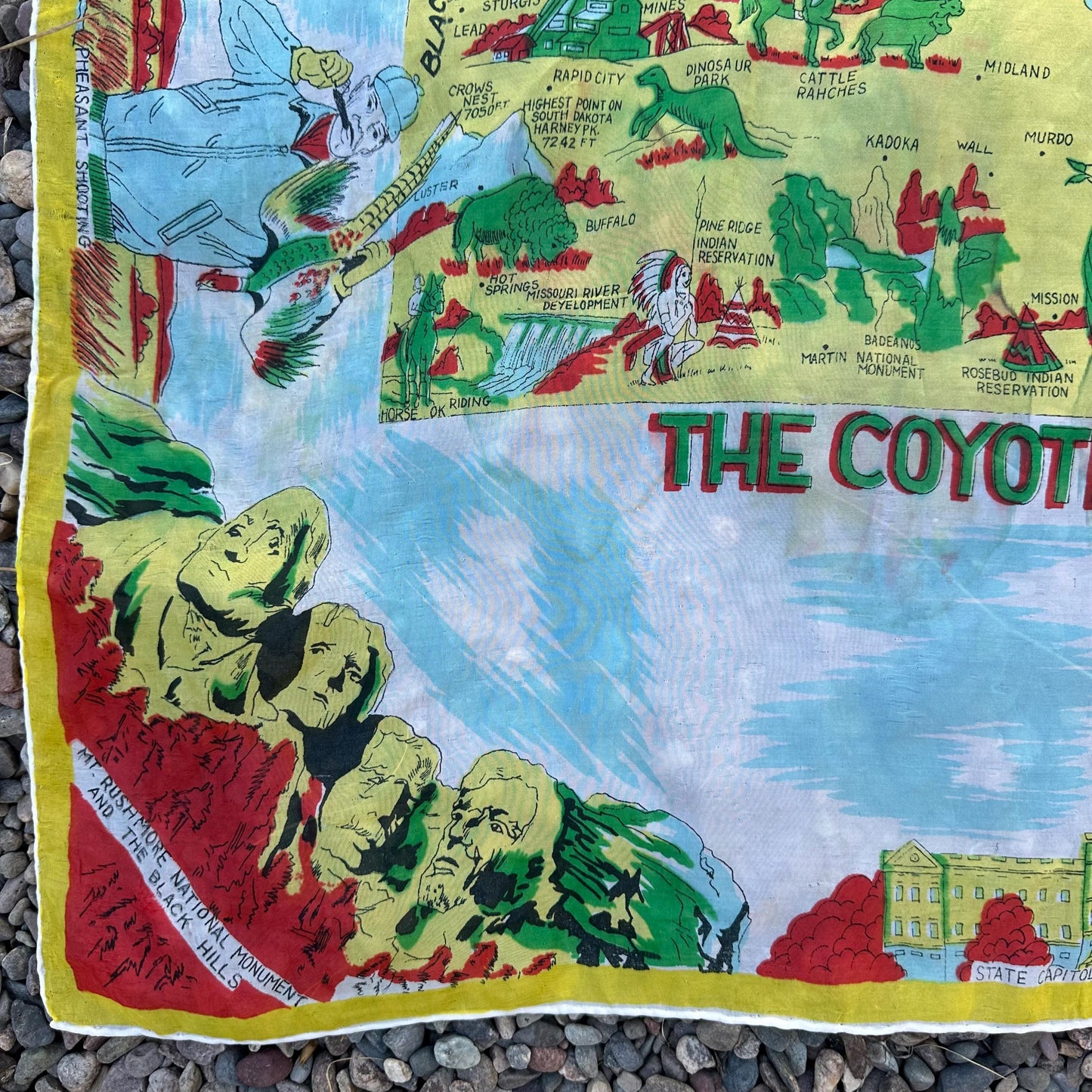 1950s Silk South Dakota The Coyote State Souvenir Scarf