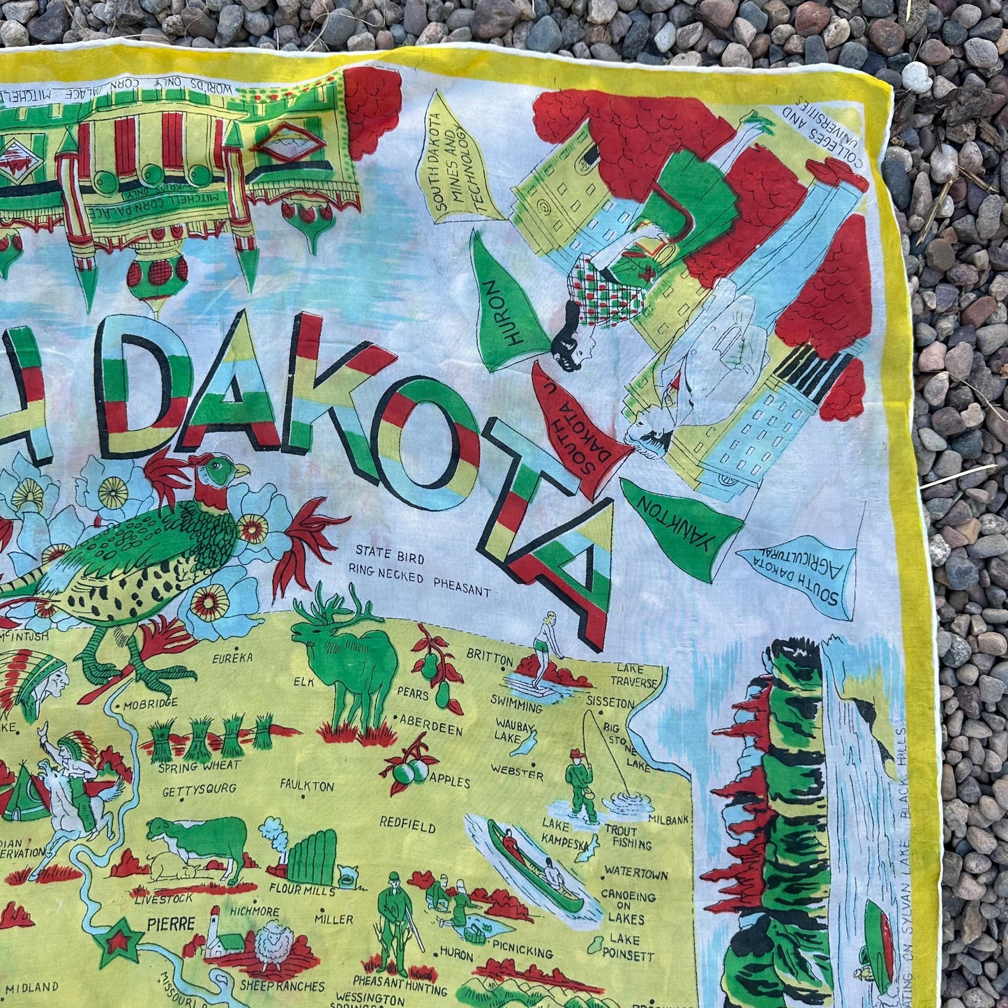 1950s Silk South Dakota The Coyote State Souvenir Scarf