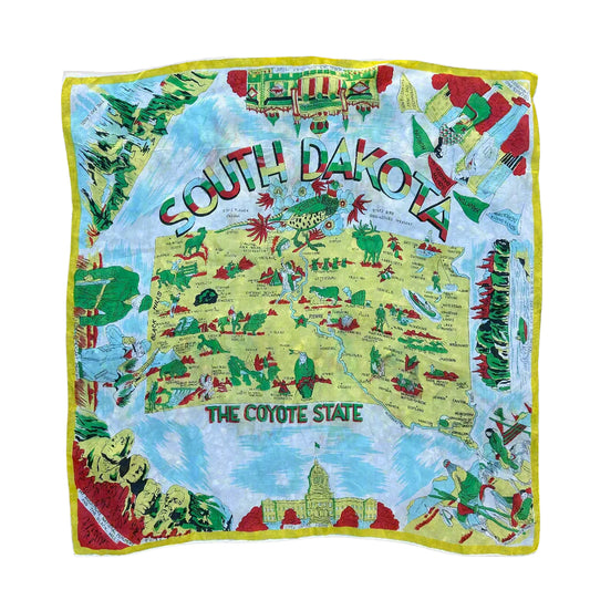 1950s Silk South Dakota The Coyote State Souvenir Scarf