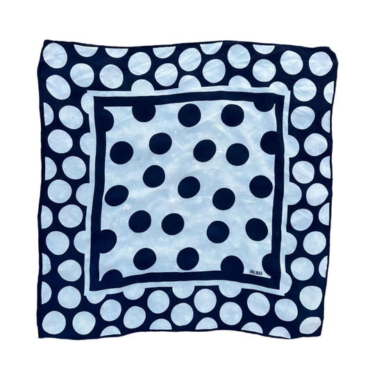 1970s Silk Bill Blass Navy White Polka Dot Scarf