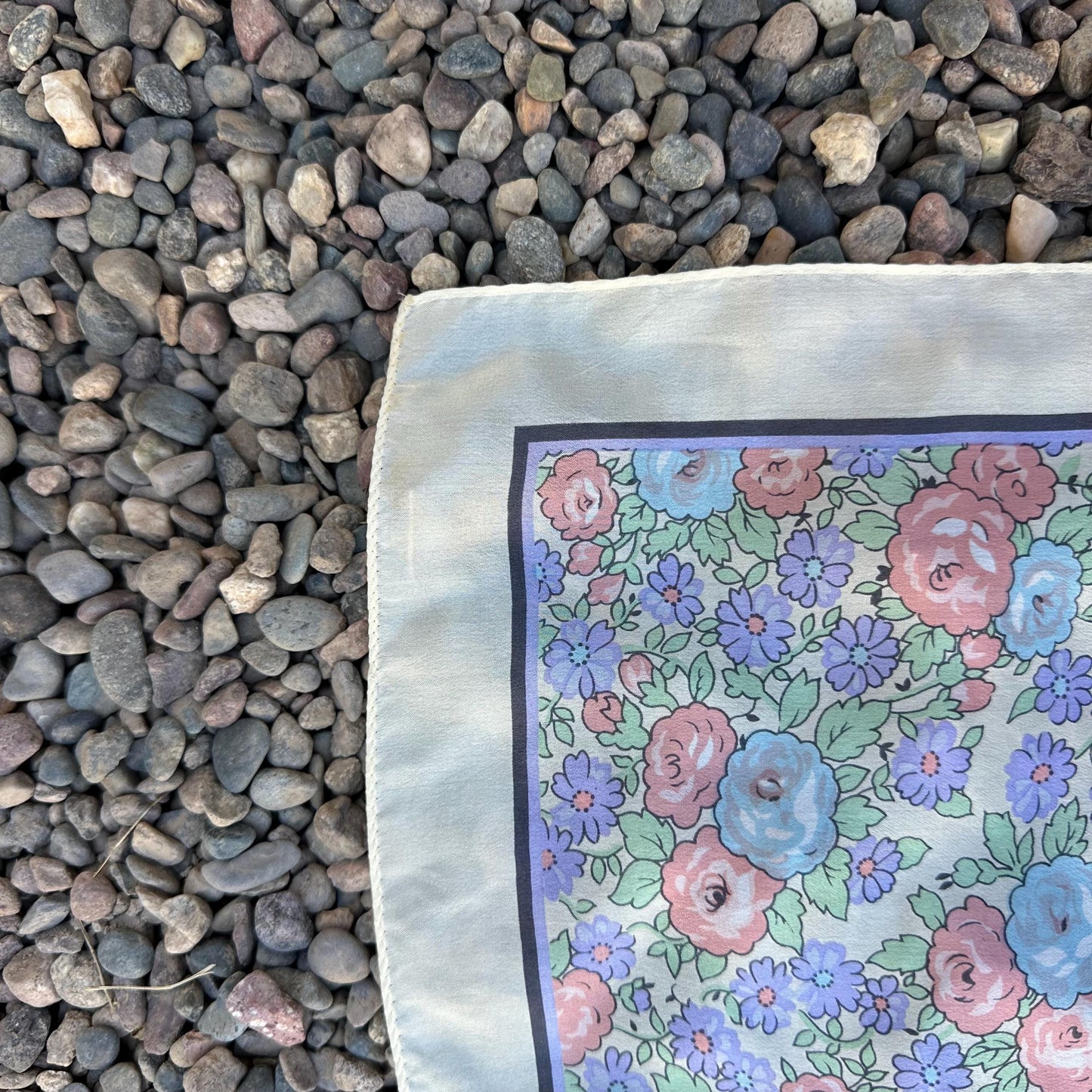 1960s Large Silk Pastel Floral Scarf with Border