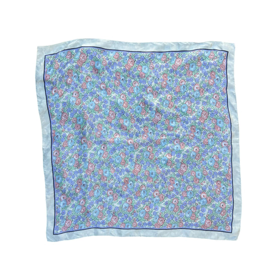 1960s Large Silk Pastel Floral Scarf with Border