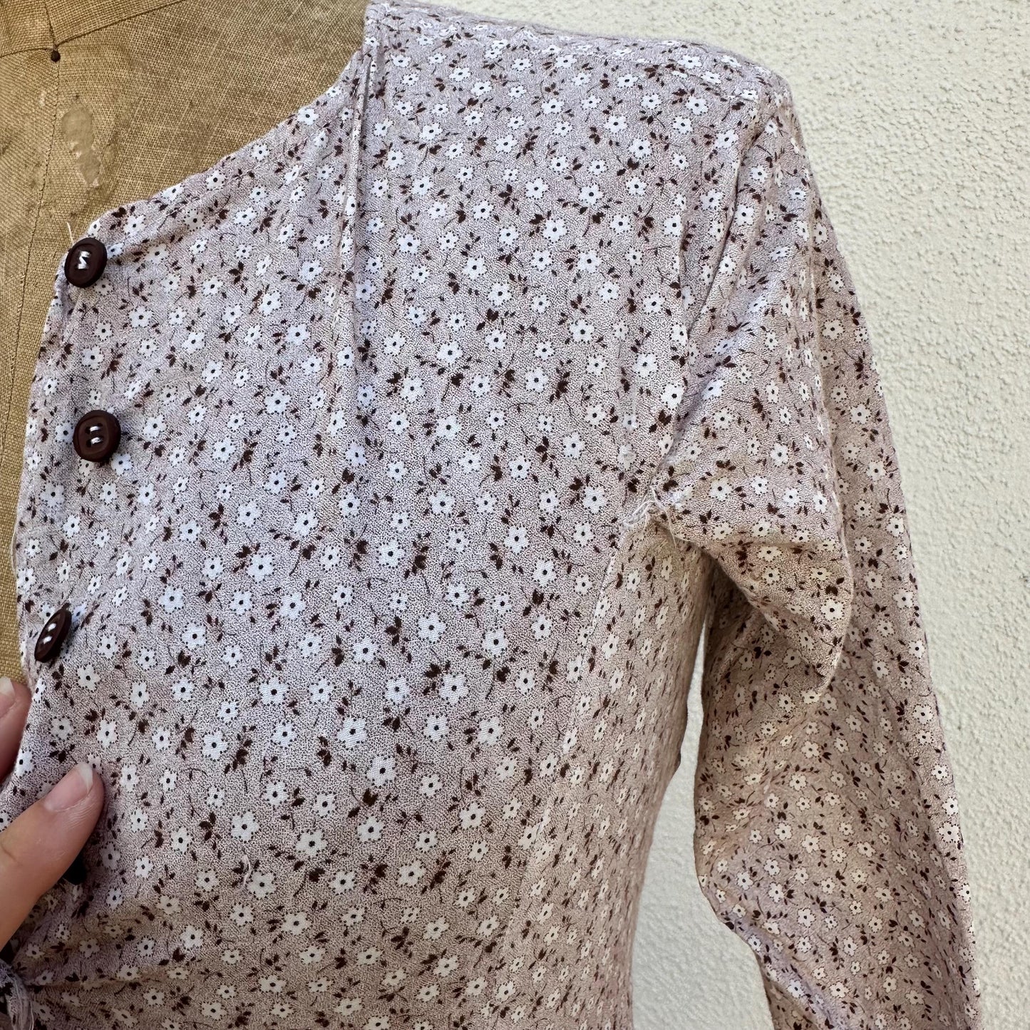 70s Handmade Calico Cotton Button Front Dress