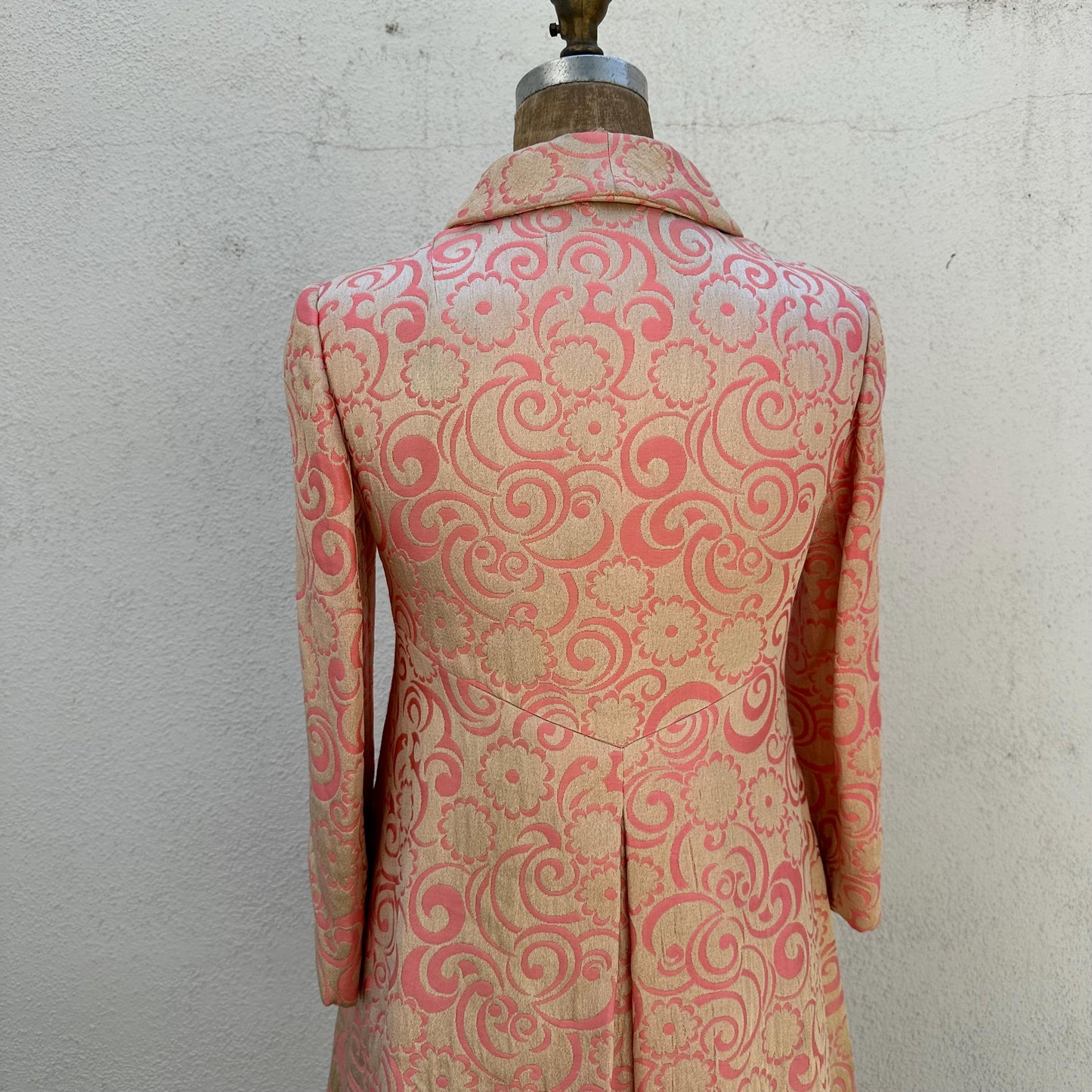 1960s Pink Gold Jacquard Quintero Coat with Jeweled Covered Buttons