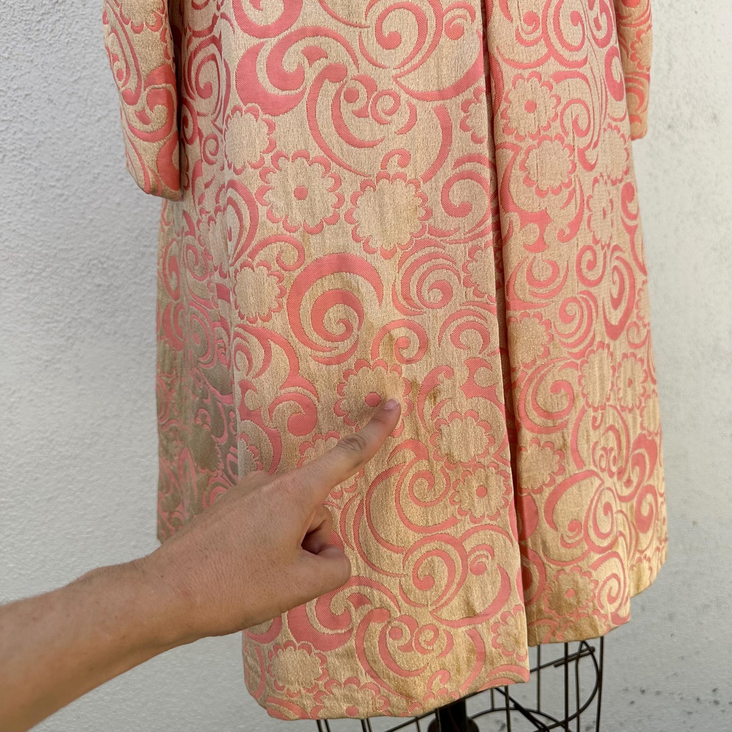 1960s Pink Gold Jacquard Quintero Coat with Jeweled Covered Buttons