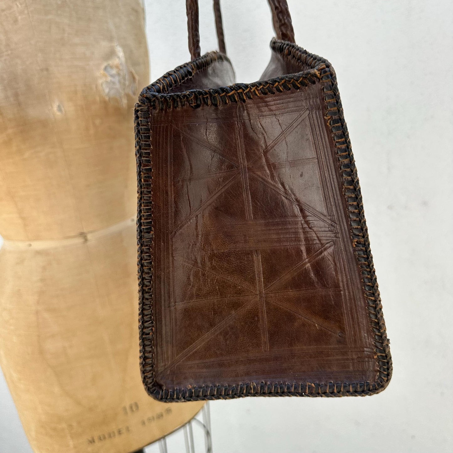 1970s Large Brown Tooled Leather Bag