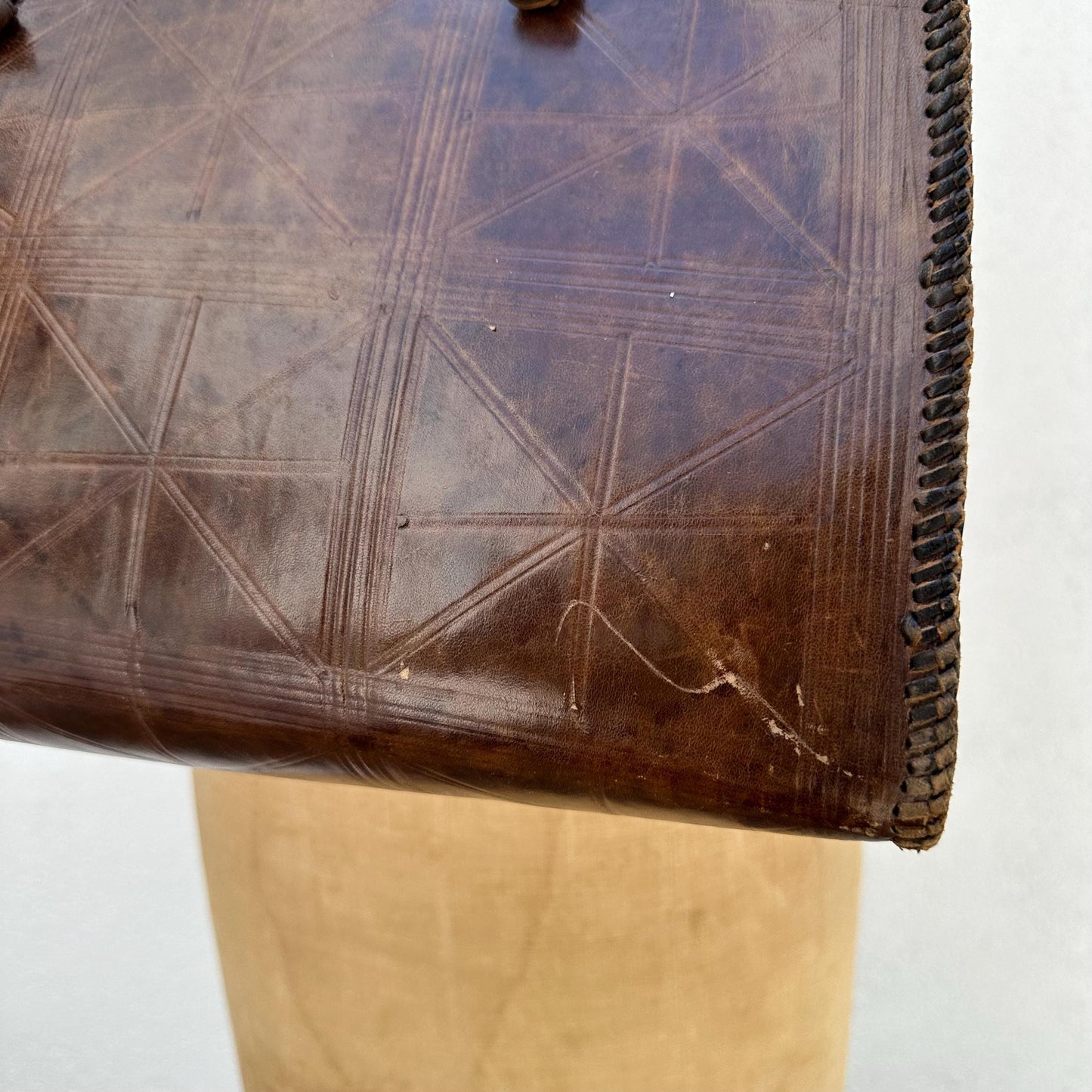 1970s Large Brown Tooled Leather Bag