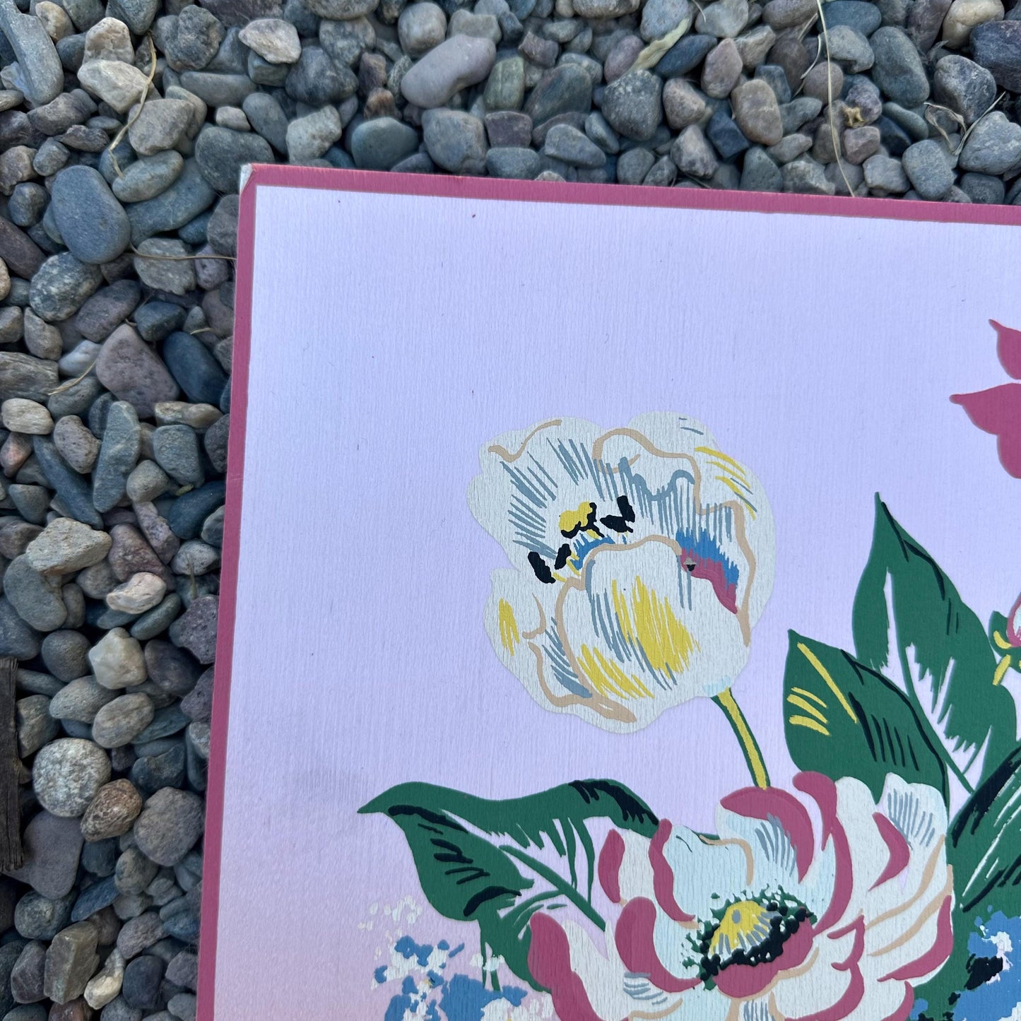 1940s Pink Small Floral Painting on Silk by Michelle