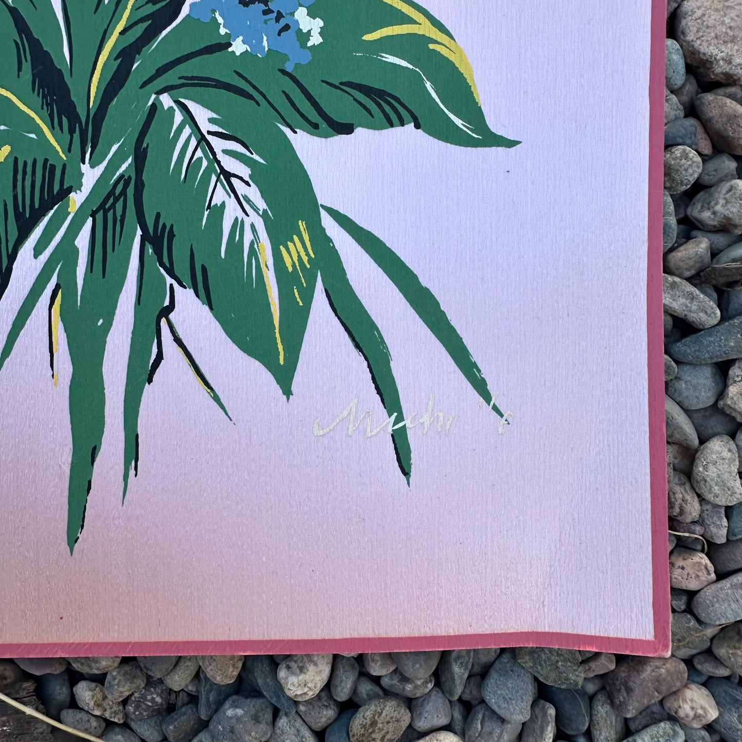 1940s Pink Small Floral Painting on Silk by Michelle