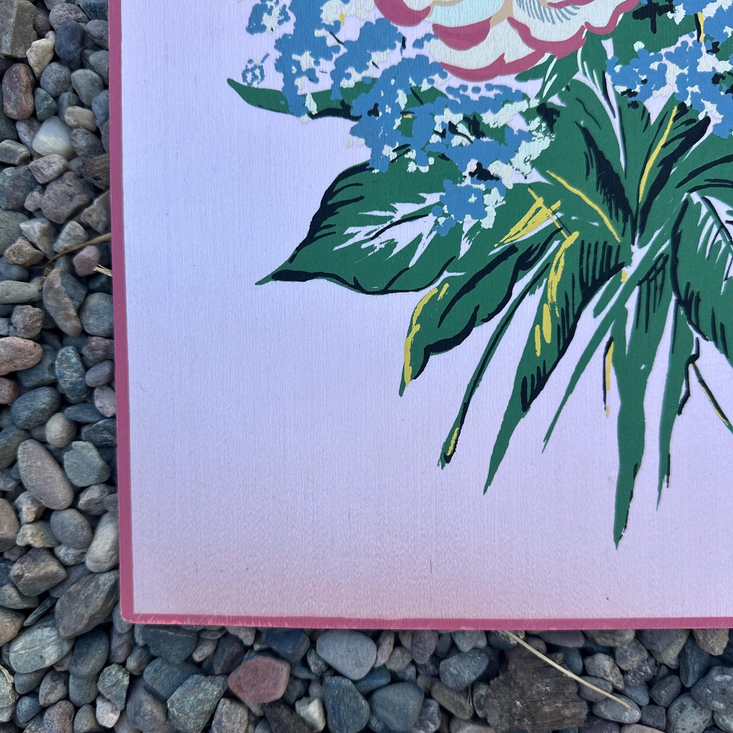1940s Pink Small Floral Painting on Silk by Michelle