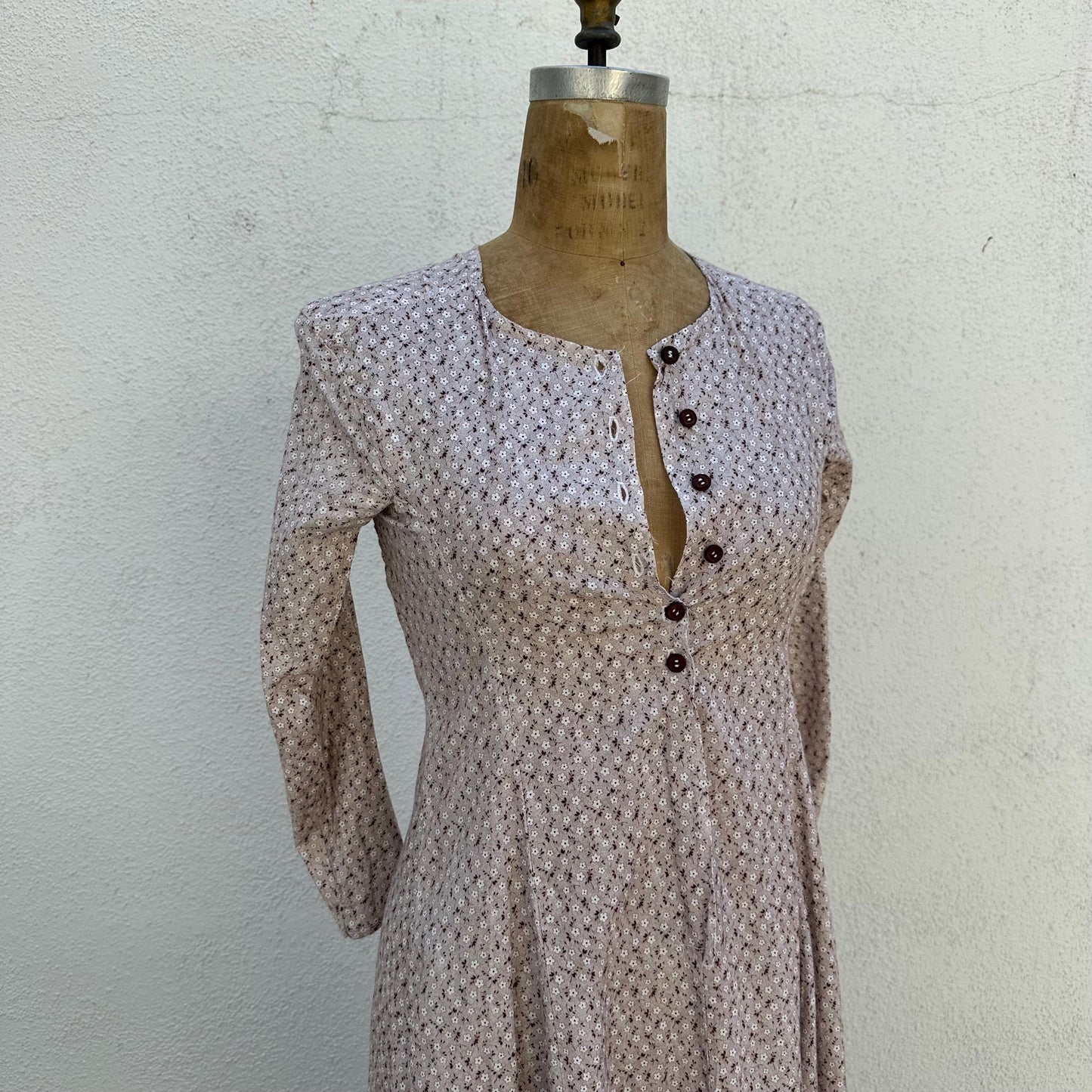 70s Handmade Calico Cotton Button Front Dress