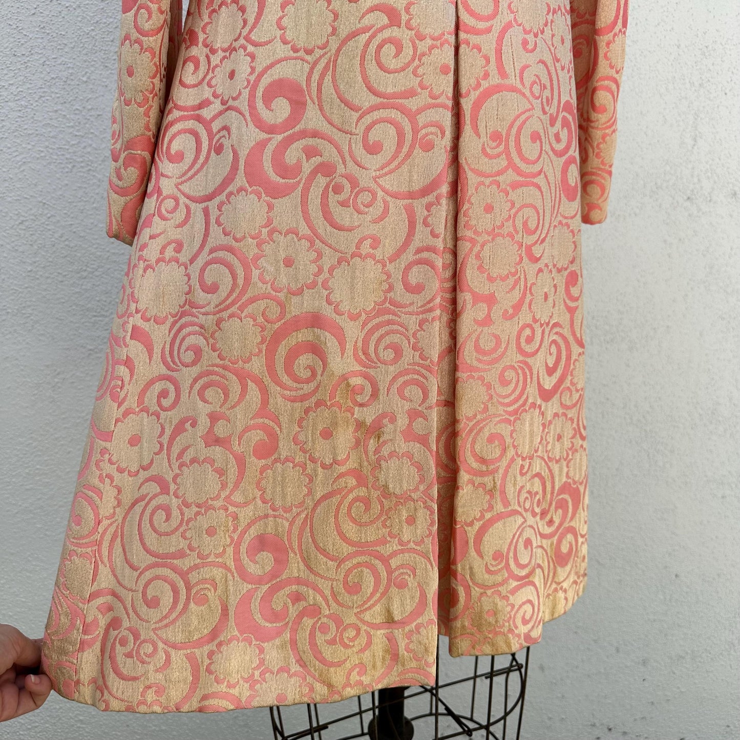 1960s Pink Gold Jacquard Quintero Coat with Jeweled Covered Buttons