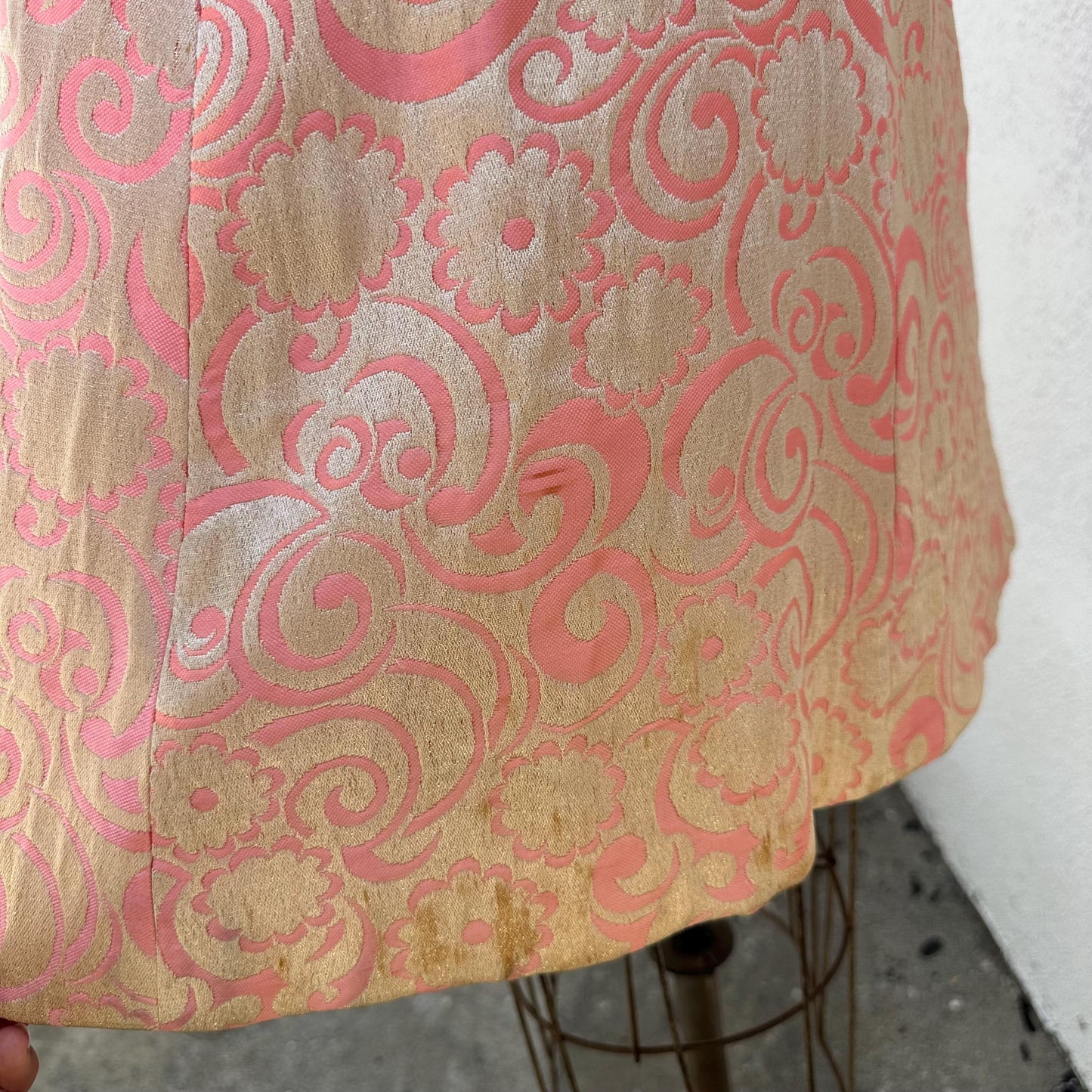 1960s Pink Gold Jacquard Quintero Coat with Jeweled Covered Buttons