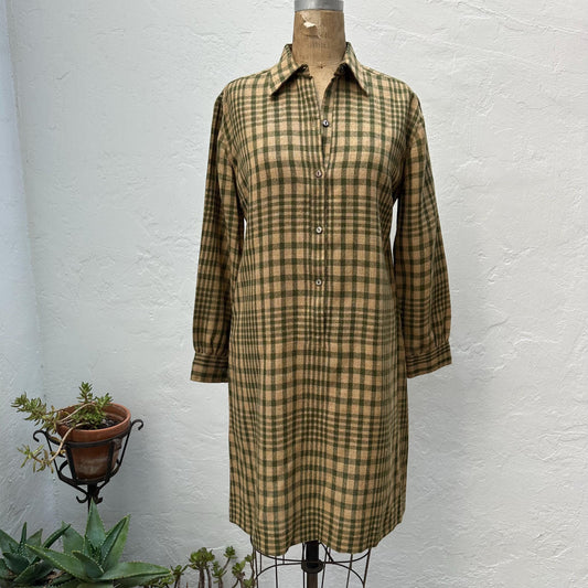 70s Donald Davies Plaid Wool Shirt Dress