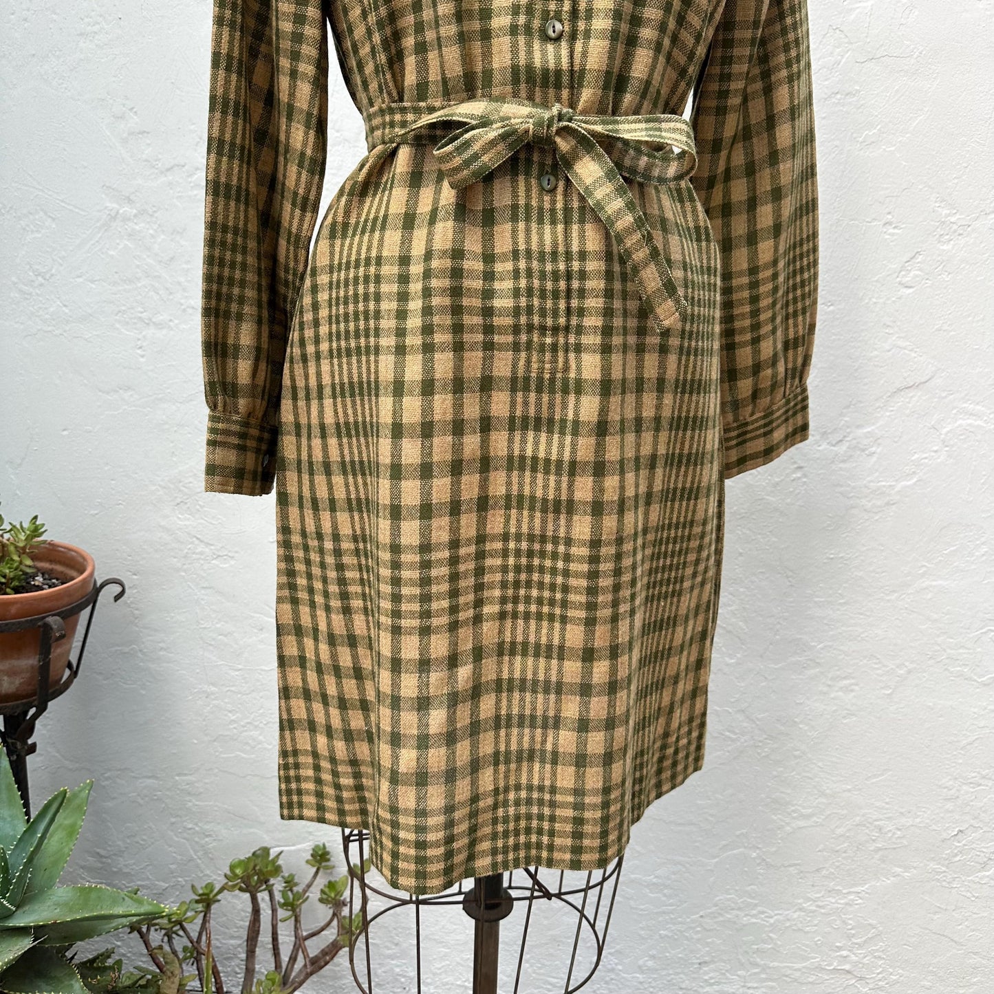 70s Donald Davies Plaid Wool Shirt Dress