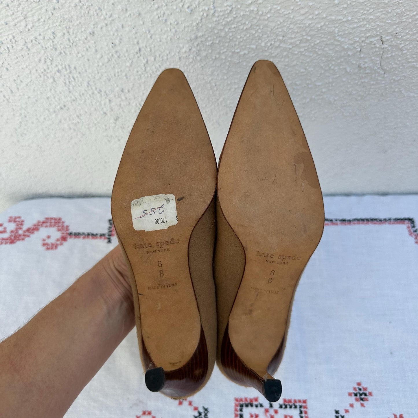 90s Kate Spade Brushed Wool and Leather Pointy Heels 6