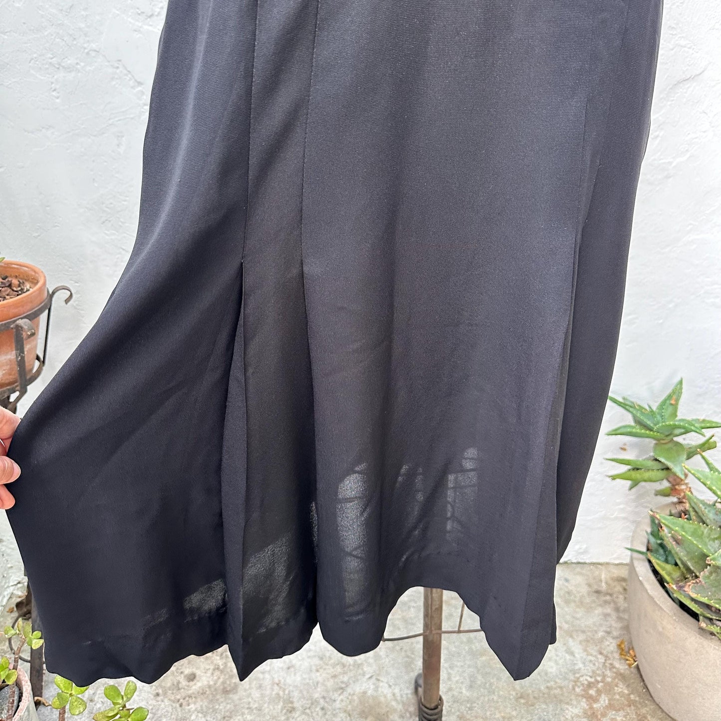 1940s Black Sheer Crepe Rayon Day Dress with Rhinestones XL