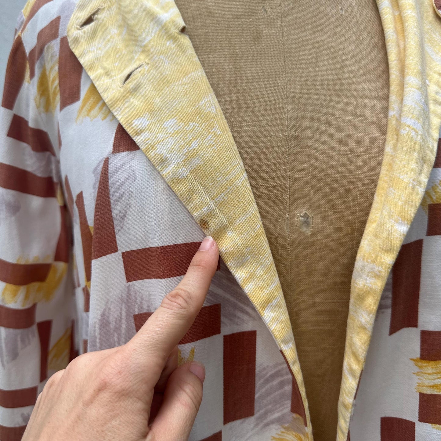 1940s Printed Cotton Hooded Beach Jacket with Big Pockets
