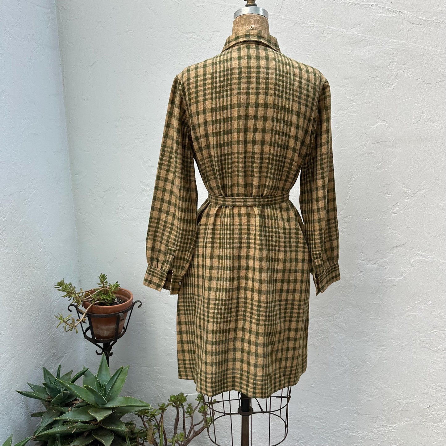70s Donald Davies Plaid Wool Shirt Dress