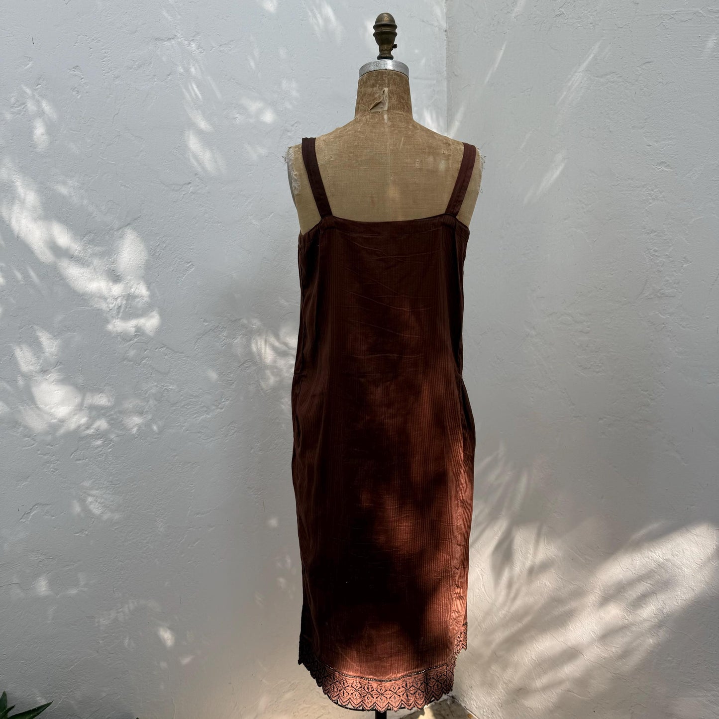 Victorian Cotton Brown Eyelet Trim Slip Dress