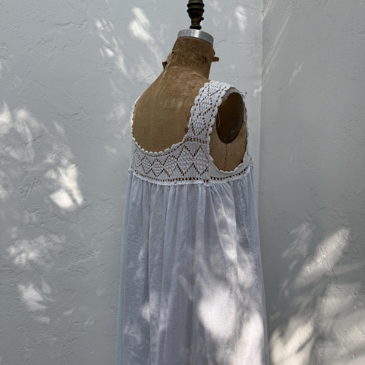 Victorian Cotton Blue Dress with White Crochet Yoke