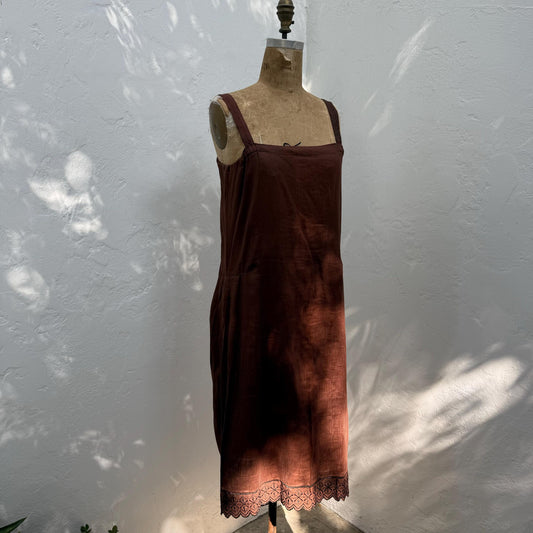 Victorian Cotton Brown Eyelet Trim Slip Dress