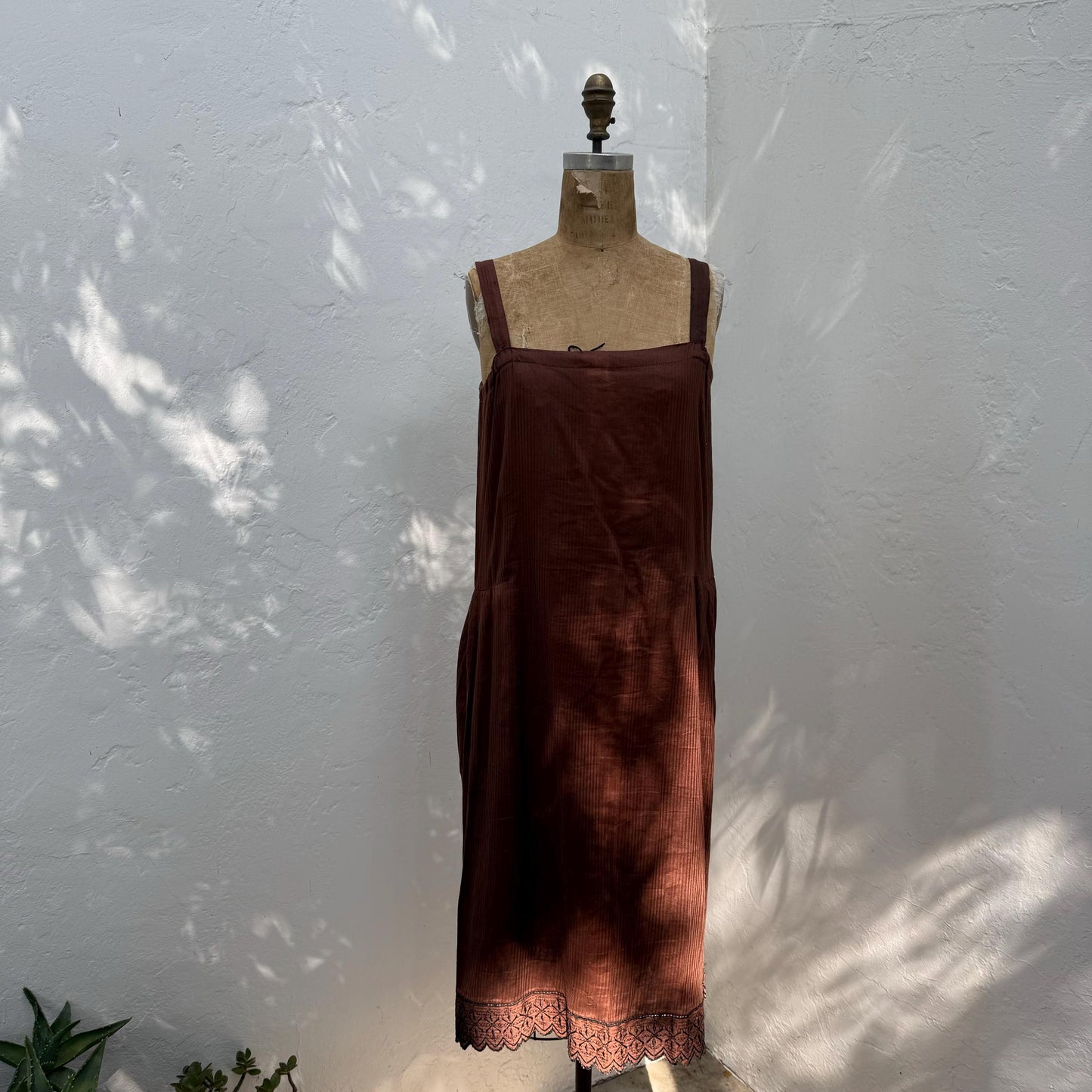Victorian Cotton Brown Eyelet Trim Slip Dress