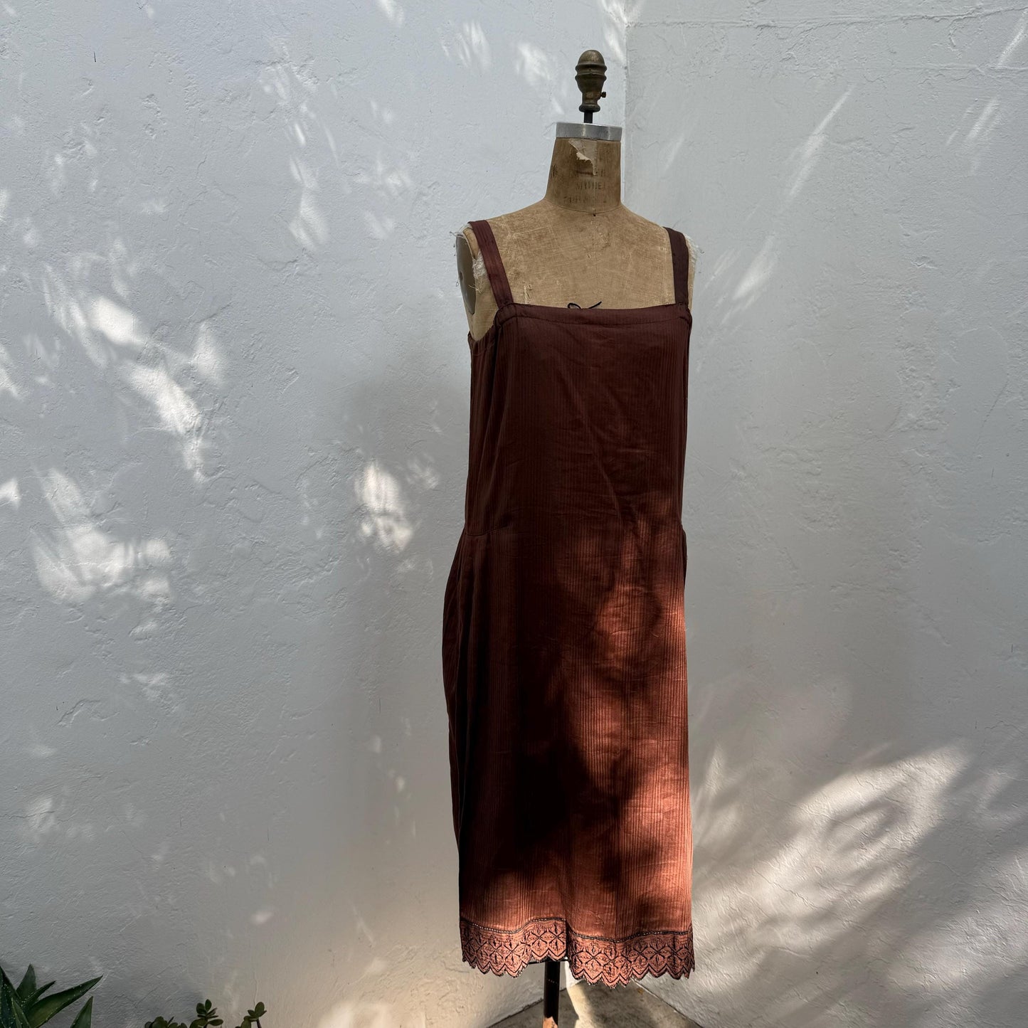 Victorian Cotton Brown Eyelet Trim Slip Dress