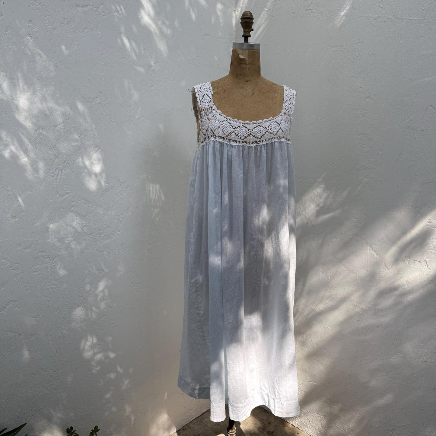 Victorian Cotton Blue Dress with White Crochet Yoke
