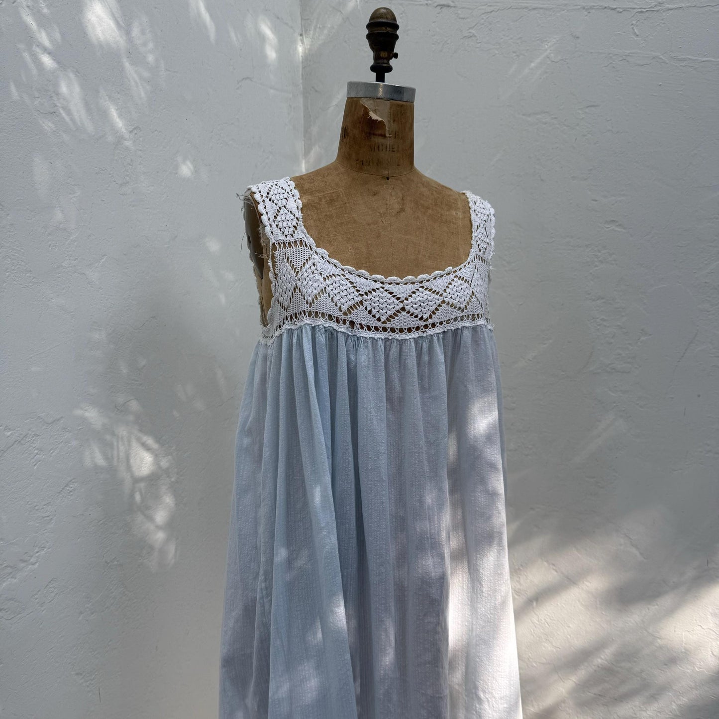 Victorian Cotton Blue Dress with White Crochet Yoke