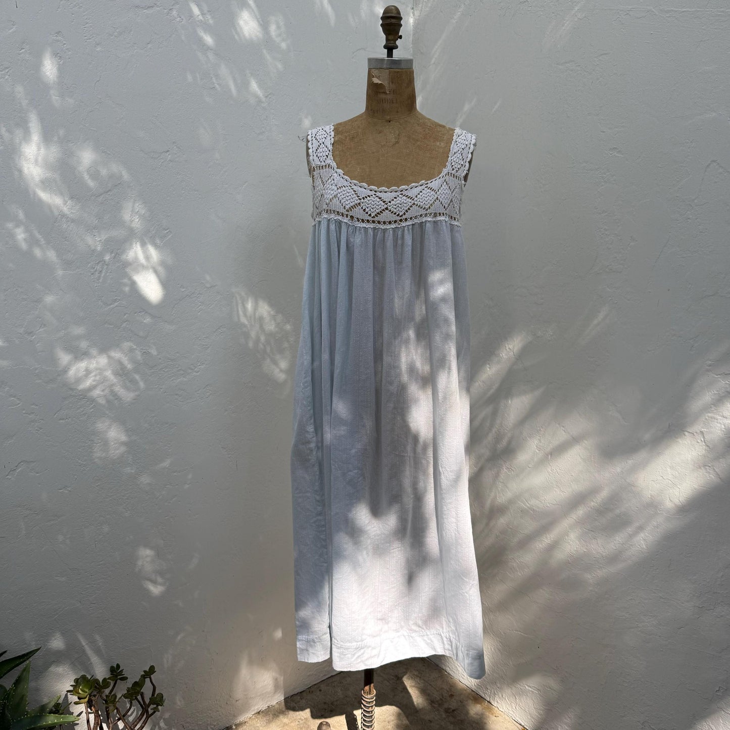 Victorian Cotton Blue Dress with White Crochet Yoke