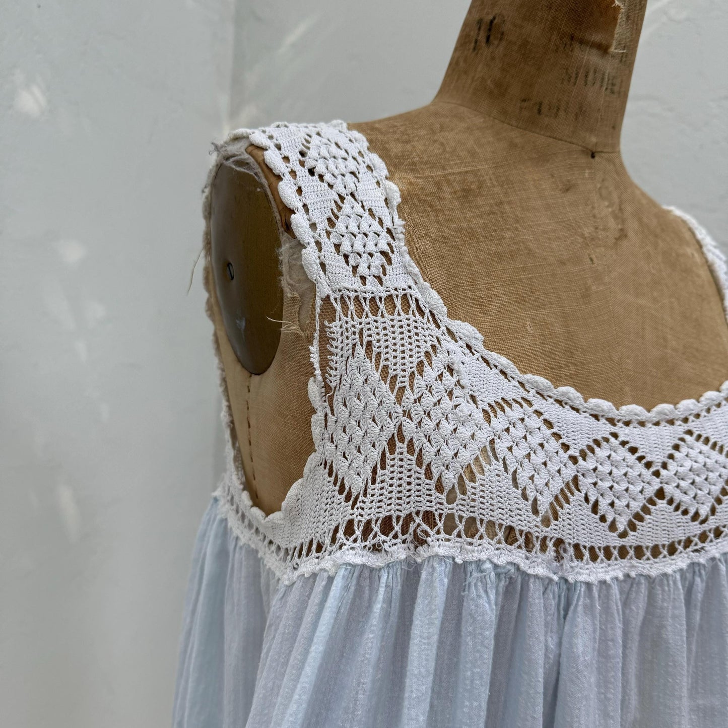 Victorian Cotton Blue Dress with White Crochet Yoke