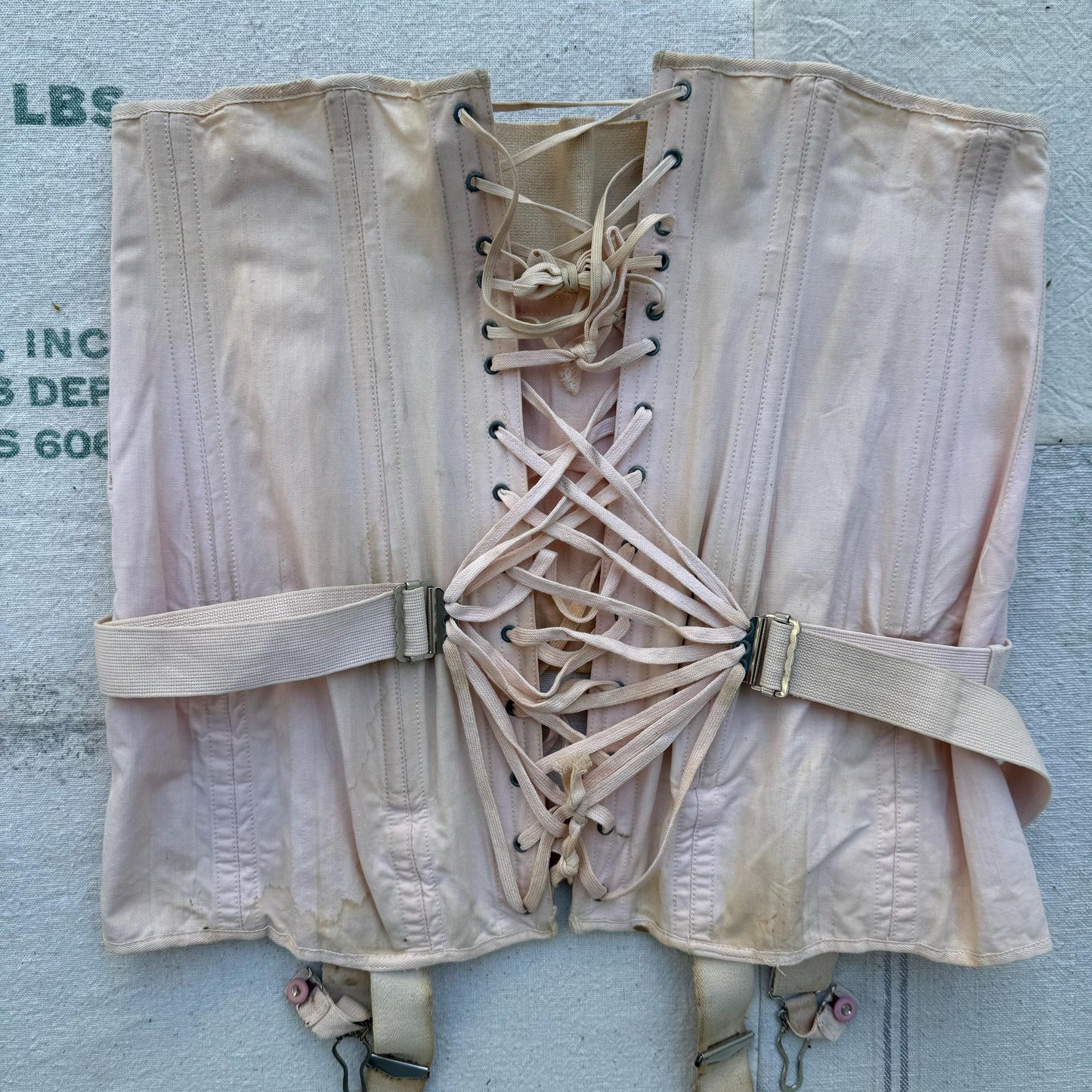 1920s Pink Camp Fan Lace Up Corset Girdle