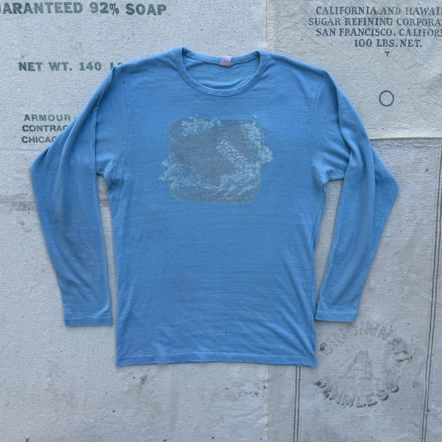 1970s Import Records Jem Records Long Sleeve Blue Faded T-Shirt