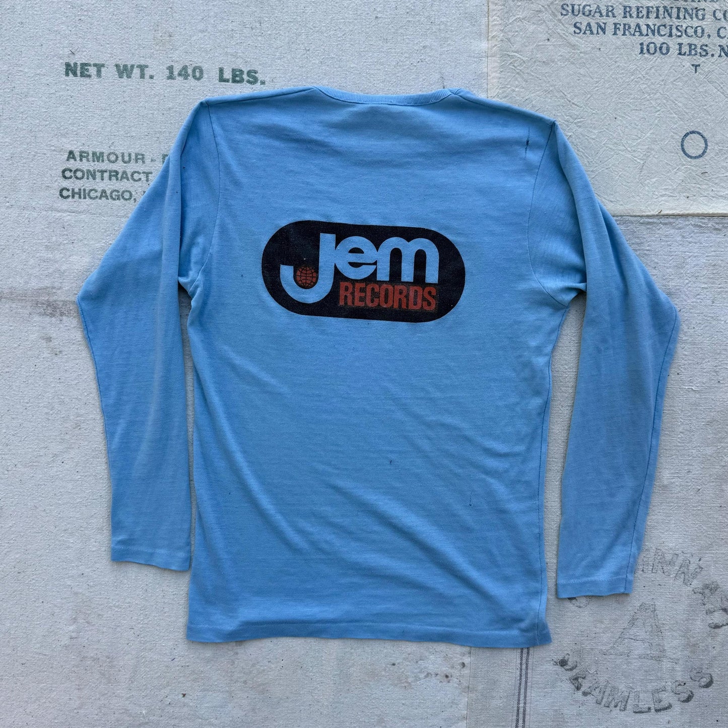 1970s Import Records Jem Records Long Sleeve Blue Faded T-Shirt