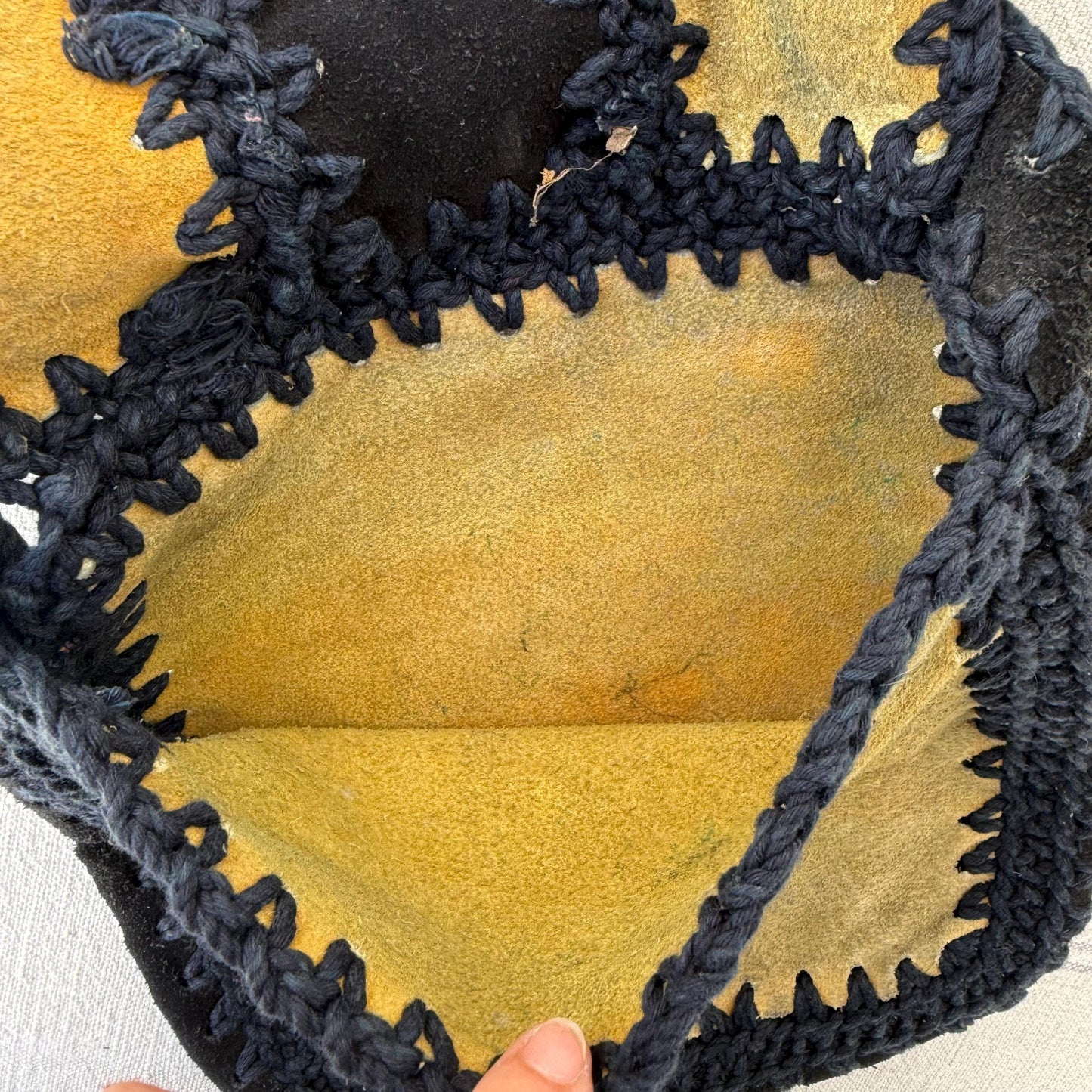 1970s Handmade Woven Suede Hippie Bag
