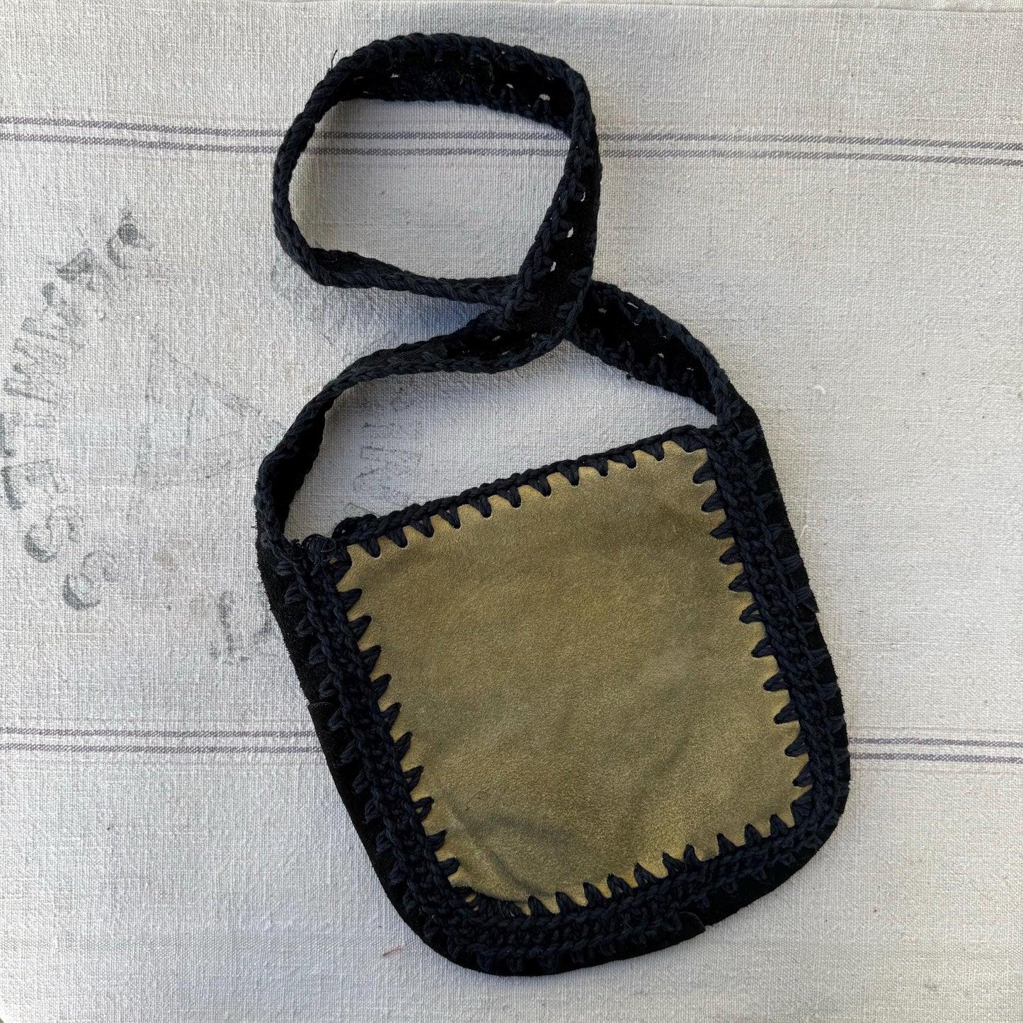 1970s Handmade Woven Suede Hippie Bag