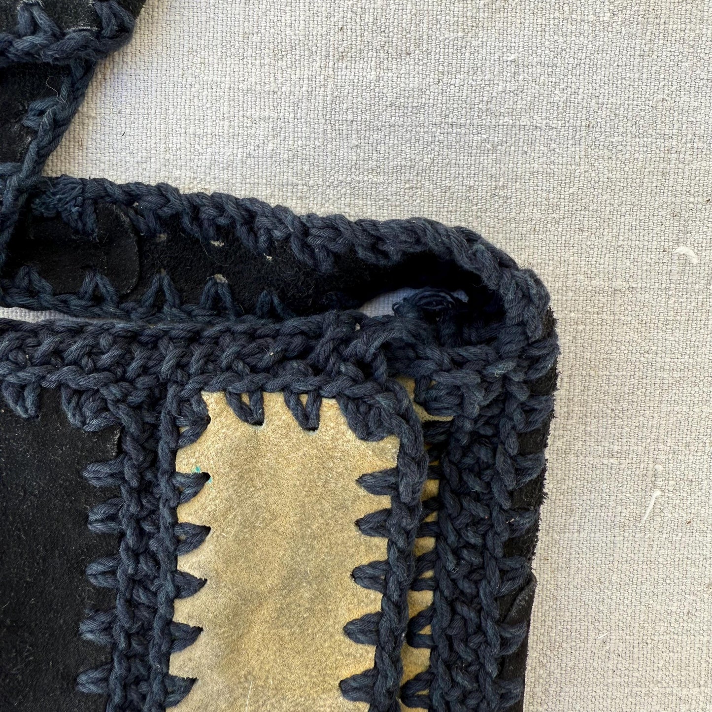 1970s Handmade Woven Suede Hippie Bag