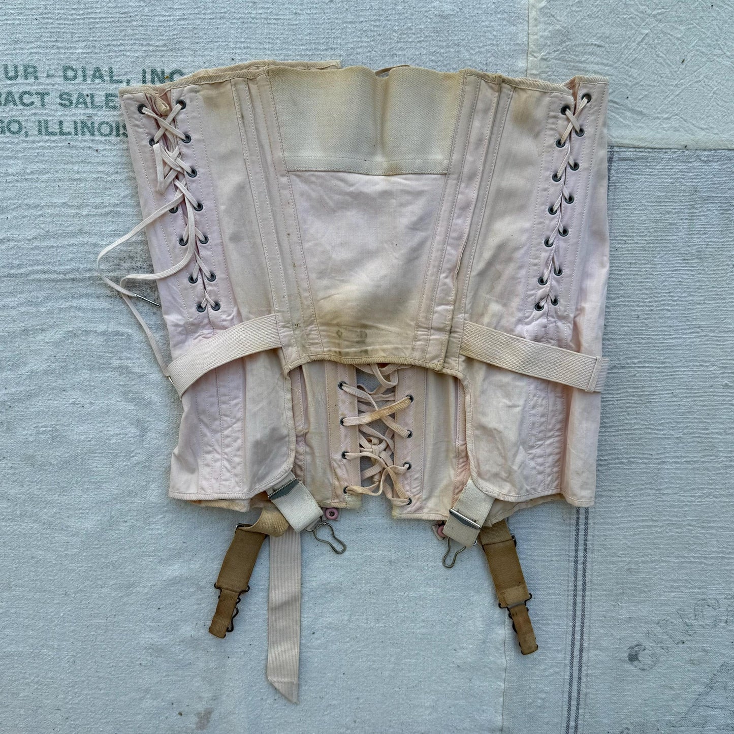 1920s Pink Camp Fan Lace Up Corset Girdle